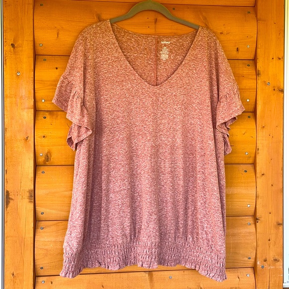 Sonoma Flutter Ruffle Sleeve V-Neck Tee. Plus size 2X. Heather Rose. - Picture 2 of 6